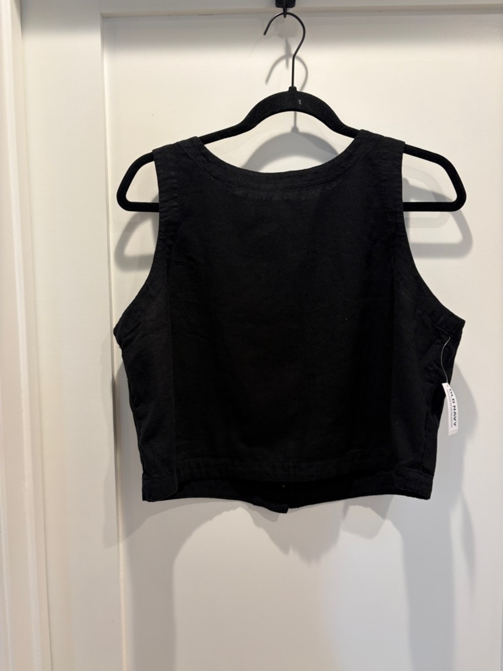 Old Navy Black Linen Cropped Tank Top w/ Buttons up the Back